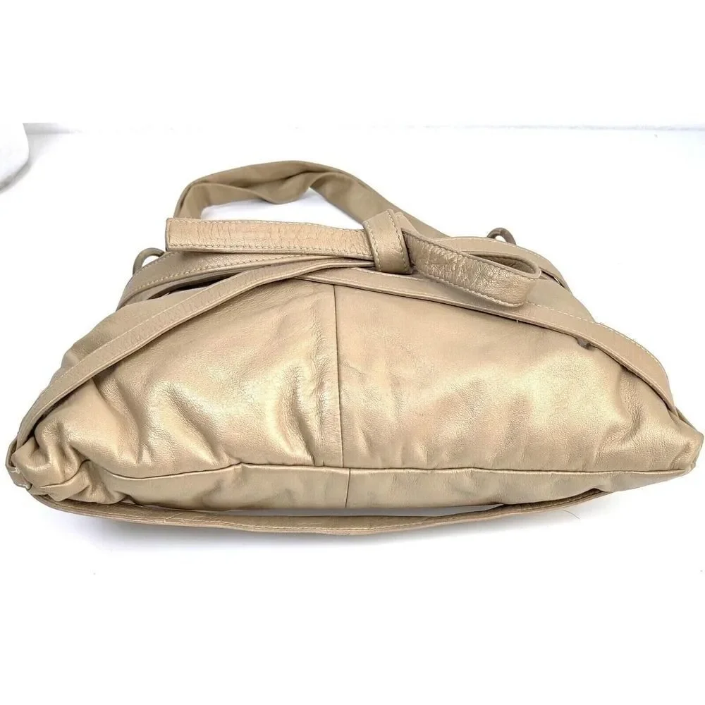 LARGE Goldenbleu GOLD GENUINE LEATHER PINK SUEDE LINED SHOULDER BAG HOBO
